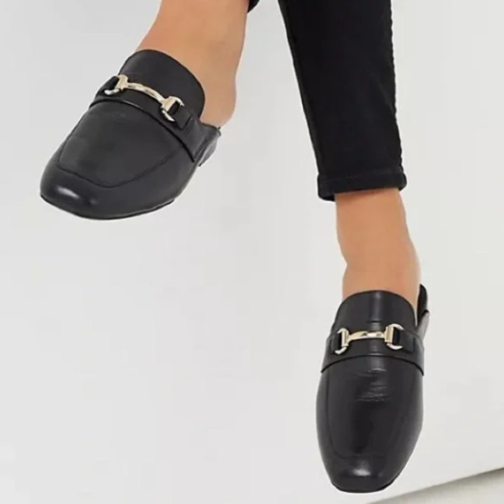 Steve Madden Wintour Black Leather Horsebit Mule Slip On Size 6.5